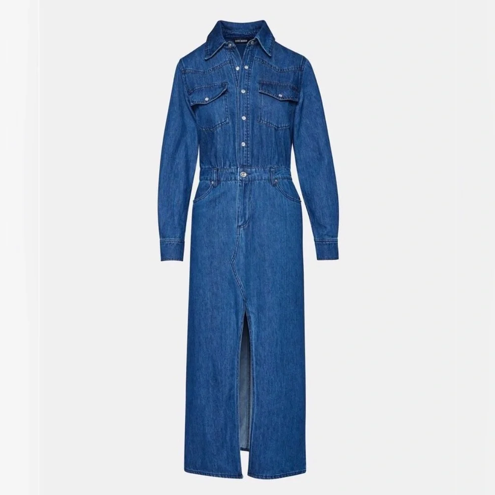 NWT Steve Madden "Dakoda" Denim Maxi Dress Pearl Snap – Size 6 - Picture 4 of 12